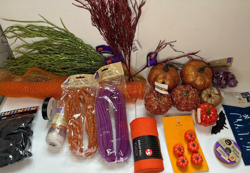 Lot of Halloween Wreath Making Supplies Craft Supply Pumpkin Ribbon Stencils New